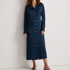 NWT Madewell Blue Satin Button-Front Midi Shirtdress 6